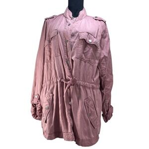 LOFT XXL Drawstring‎ Waist Utility Lightweight Pink Casual Coat Anorak Jacket